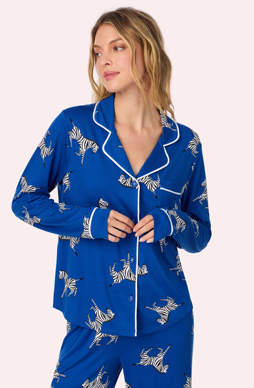Collette Knit Pj Set In Cobalt Zebra