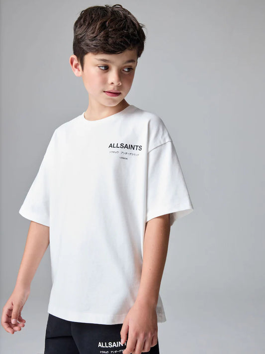 smALLSAINTS White Oversized Underground Crew Neck Cotton T-Shirt