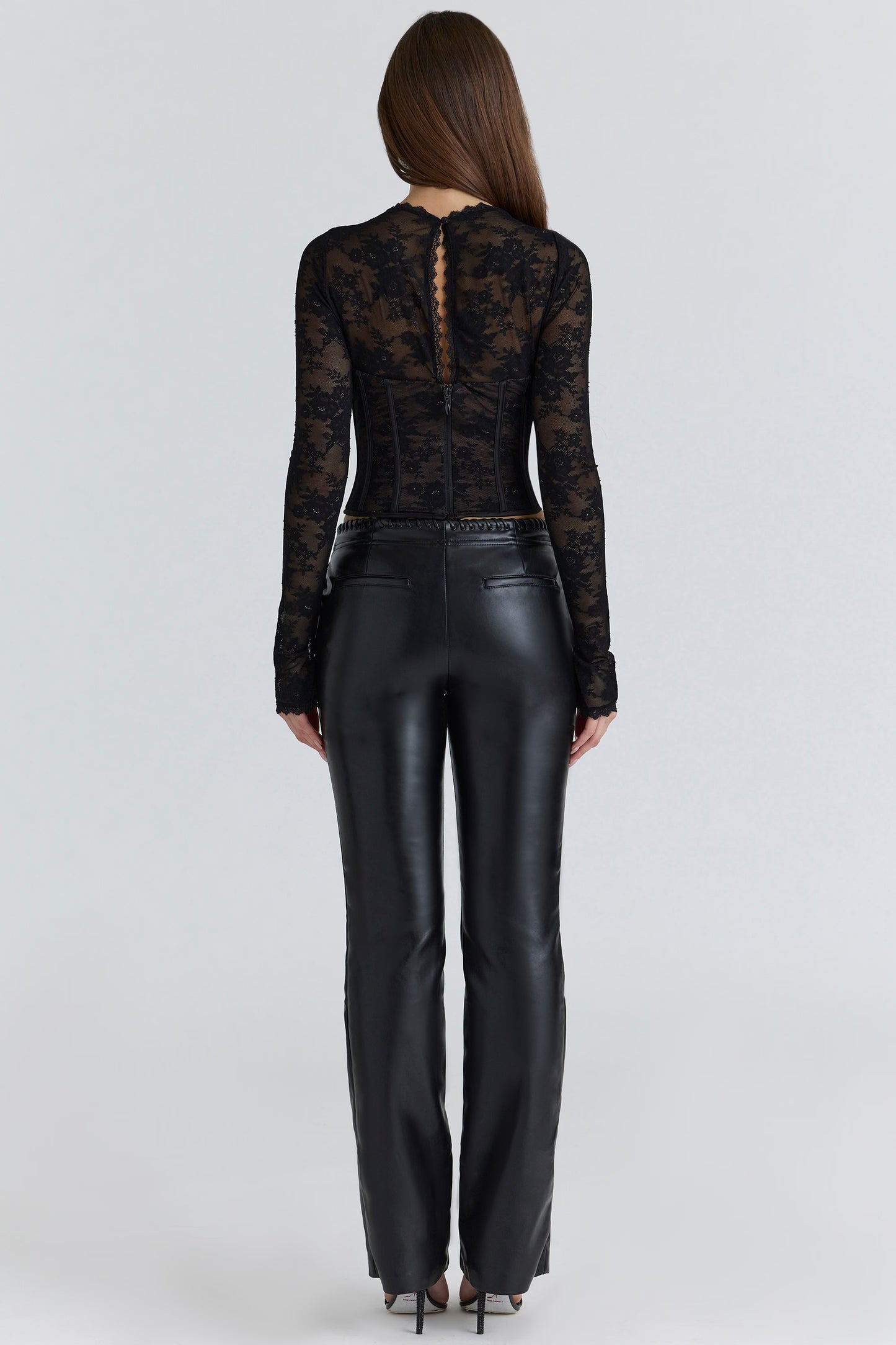 Zoe black lace long sleeve corset top