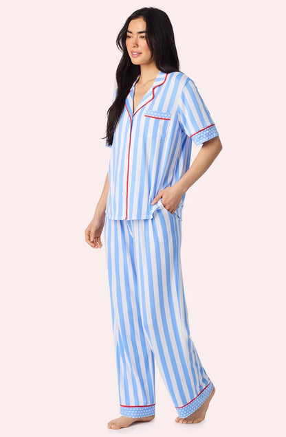 Sienna Long Knit Pj Set In True Blue Stripe
