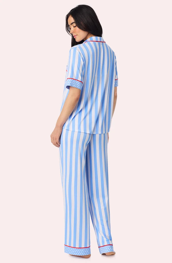 Sienna Long Knit Pj Set In True Blue Stripe