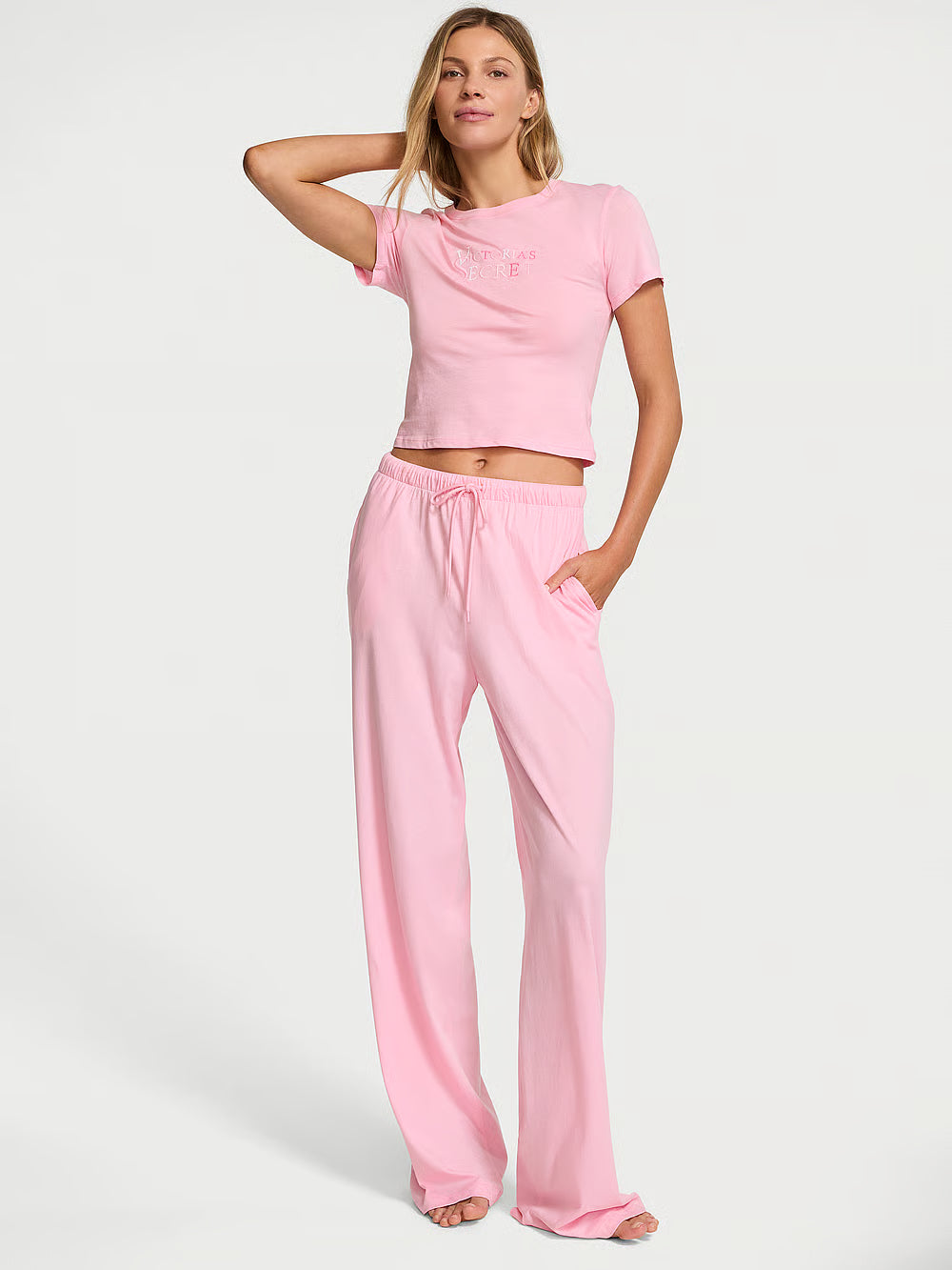100% Cotton Tee Long Pajama Set