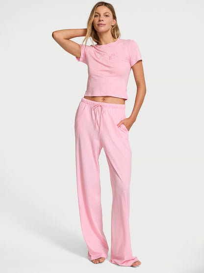 100% Cotton Tee Long Pajama Set