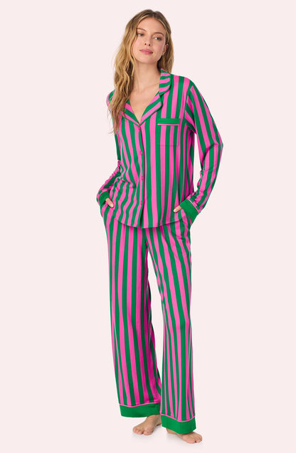 Collette Knit Pj Set In Fuchsia And Fern