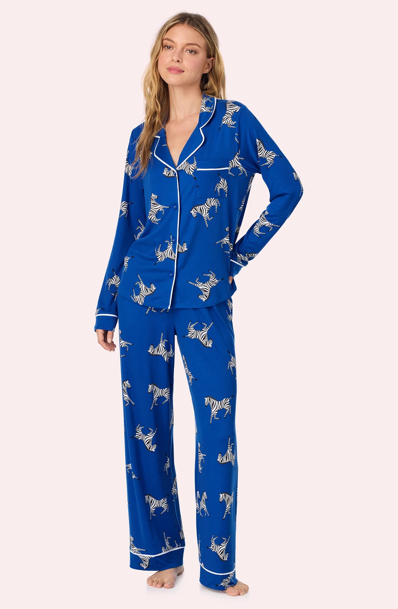 Collette Knit Pj Set In Cobalt Zebra