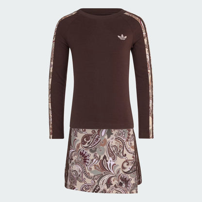LIBERTY LONDON SLIM CROP 3-STRIPES LONG SLEEVE TOP/REGULAR WRAP SKORT SET