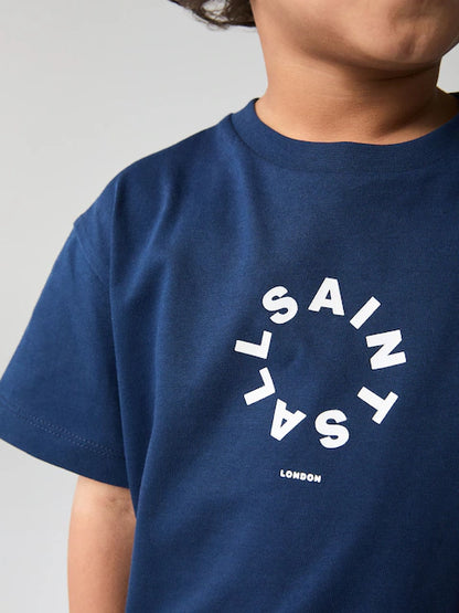 Navy Younger Boys Tierra 100% Cotton T-Shirt and Sweat Shorts Set