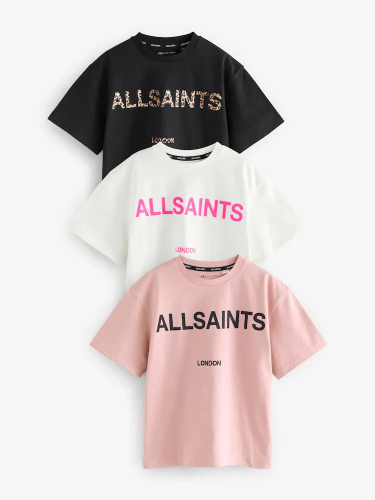 smALLSAINTS Black/Pink Oversized Girls Logo T-Shirts 3 Pack