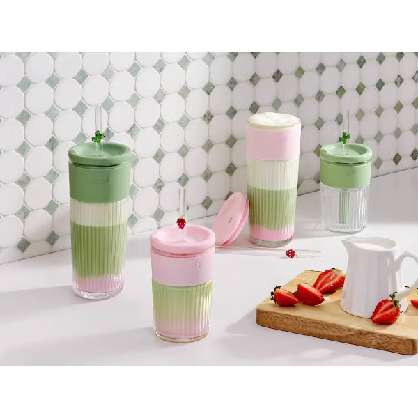 24oz Charmed Cactus Glass Straw Tumbler Green