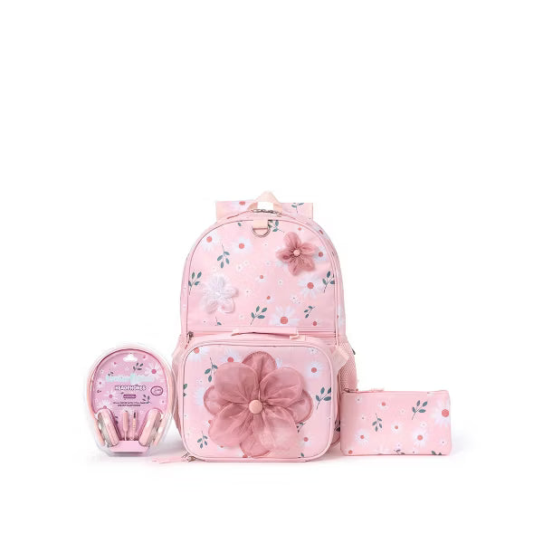 Locker Club Backpack Set with Lunch Box and Headphones - Flower