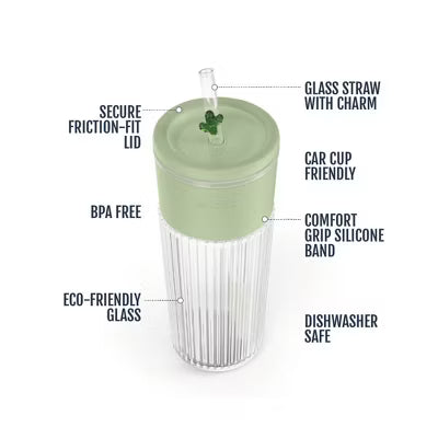 24oz Charmed Cactus Glass Straw Tumbler Green