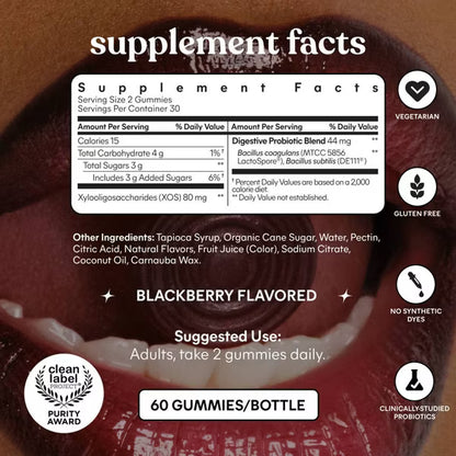 Lemme Debloat Pre + Probiotic Gummies - Bloat Support & Digestion - Blackberry Flavor
