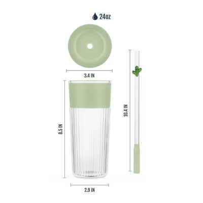 24oz Charmed Cactus Glass Straw Tumbler Green