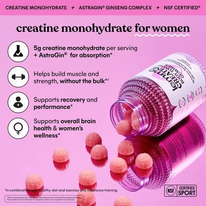 Lemme Creatine Monohydrate Gummies for Women - Vegan & Gluten-Free - Sour Strawberry Flavored - 60ct