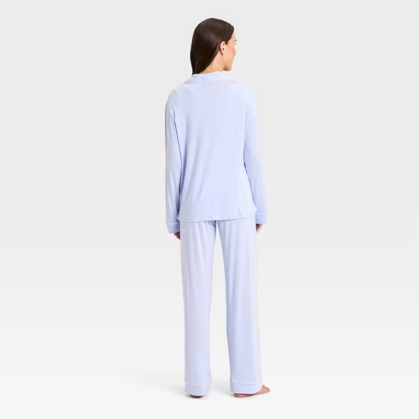 Women's Cloud Knit Long Sleeve Notch Collar Top and Pants Pajama Set