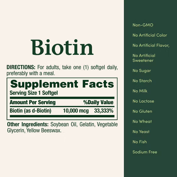 Nature's Bounty Biotin 10000mcg Dietary Supplement Softgels - 120ct
