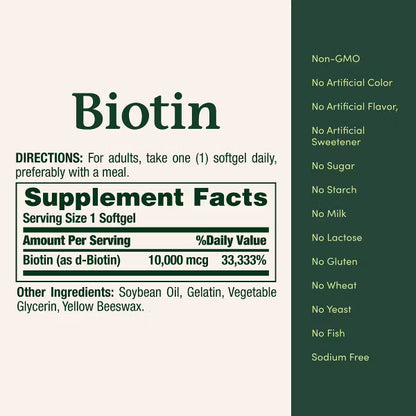 Nature's Bounty Biotin 10000mcg Dietary Supplement Softgels - 120ct