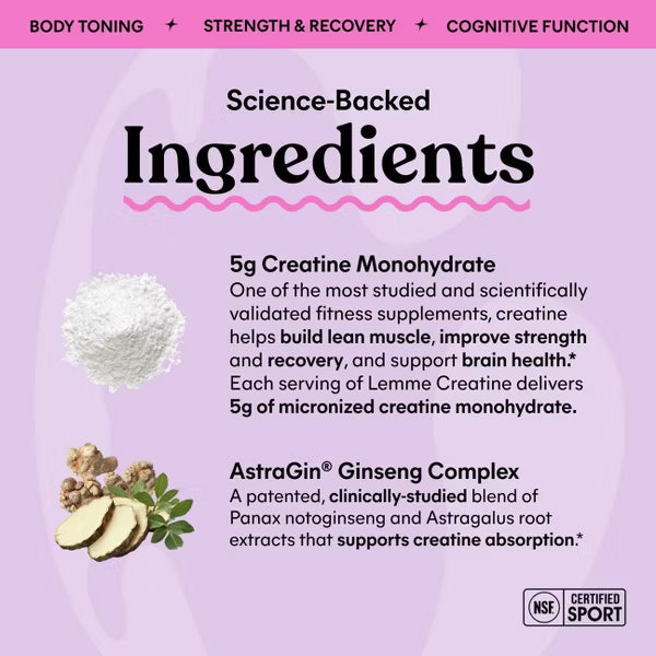 Lemme Creatine Monohydrate Gummies for Women - Vegan & Gluten-Free - Sour Strawberry Flavored - 60ct