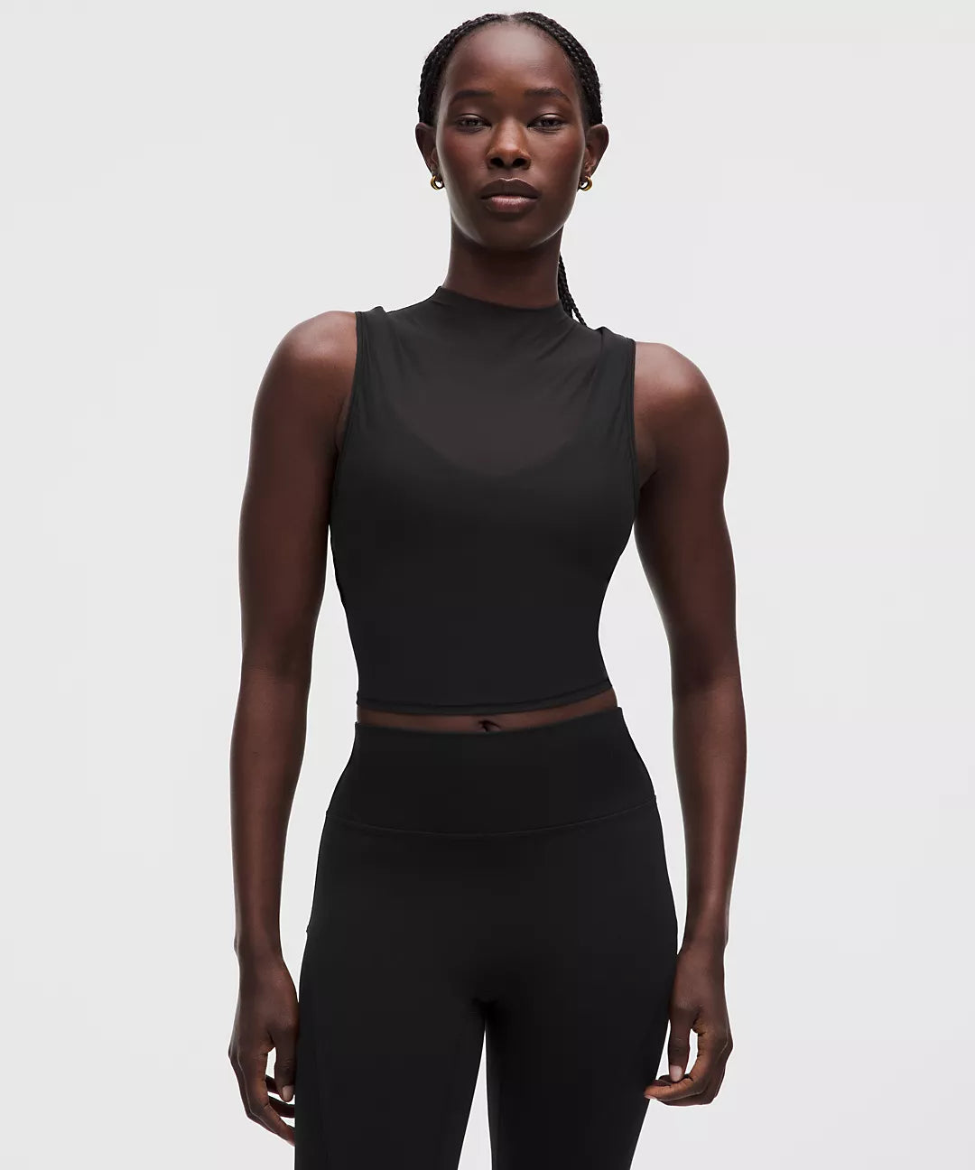 Nulu and Mesh-Overlay Cropped Studio Tank Top