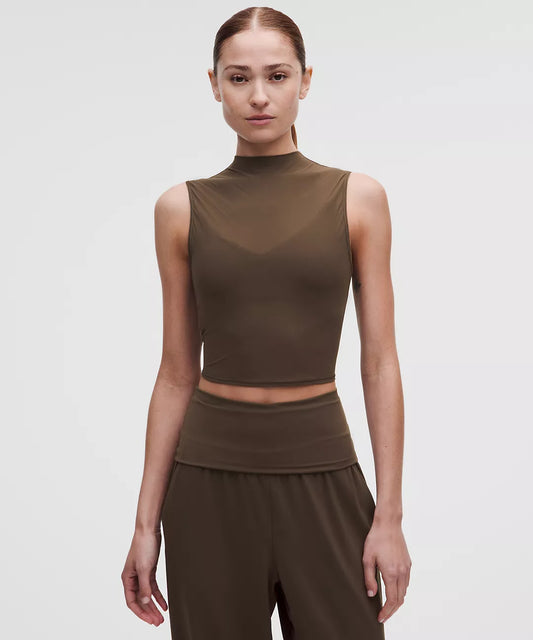 Nulu and Mesh-Overlay Cropped Studio Tank Top