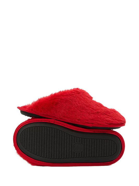 Lipstick Red Closed Toe Faux Fur Slippers