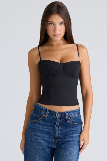 Samaria Black stretch twill corset top with cups