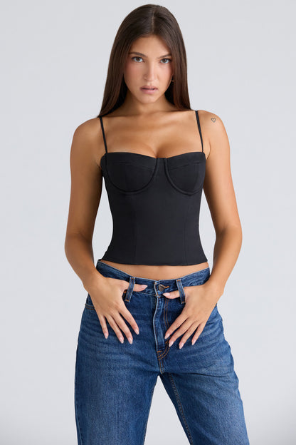 Samaria Black stretch twill corset top with cups