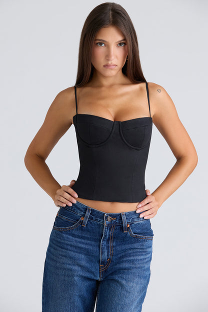 Samaria Black stretch twill corset top with cups