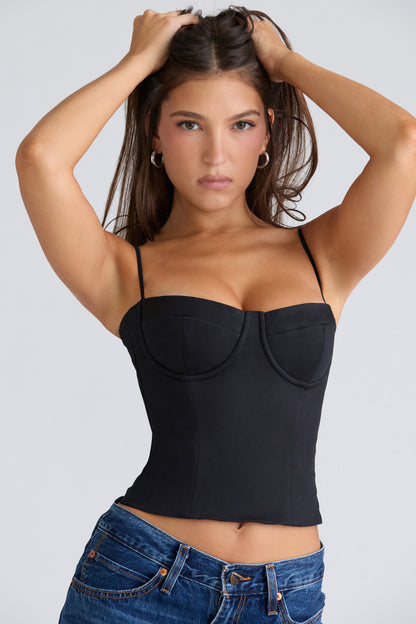 Samaria Black stretch twill corset top with cups