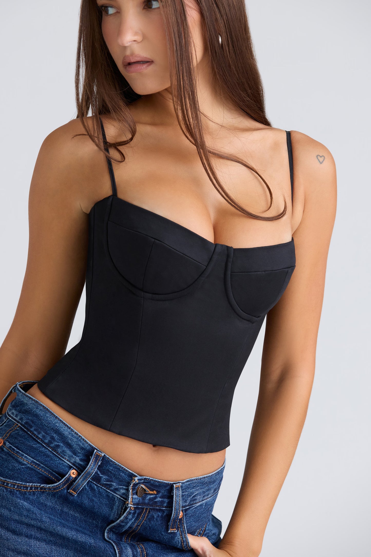 Samaria Black stretch twill corset top with cups
