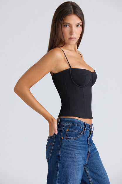 Samaria Black stretch twill corset top with cups
