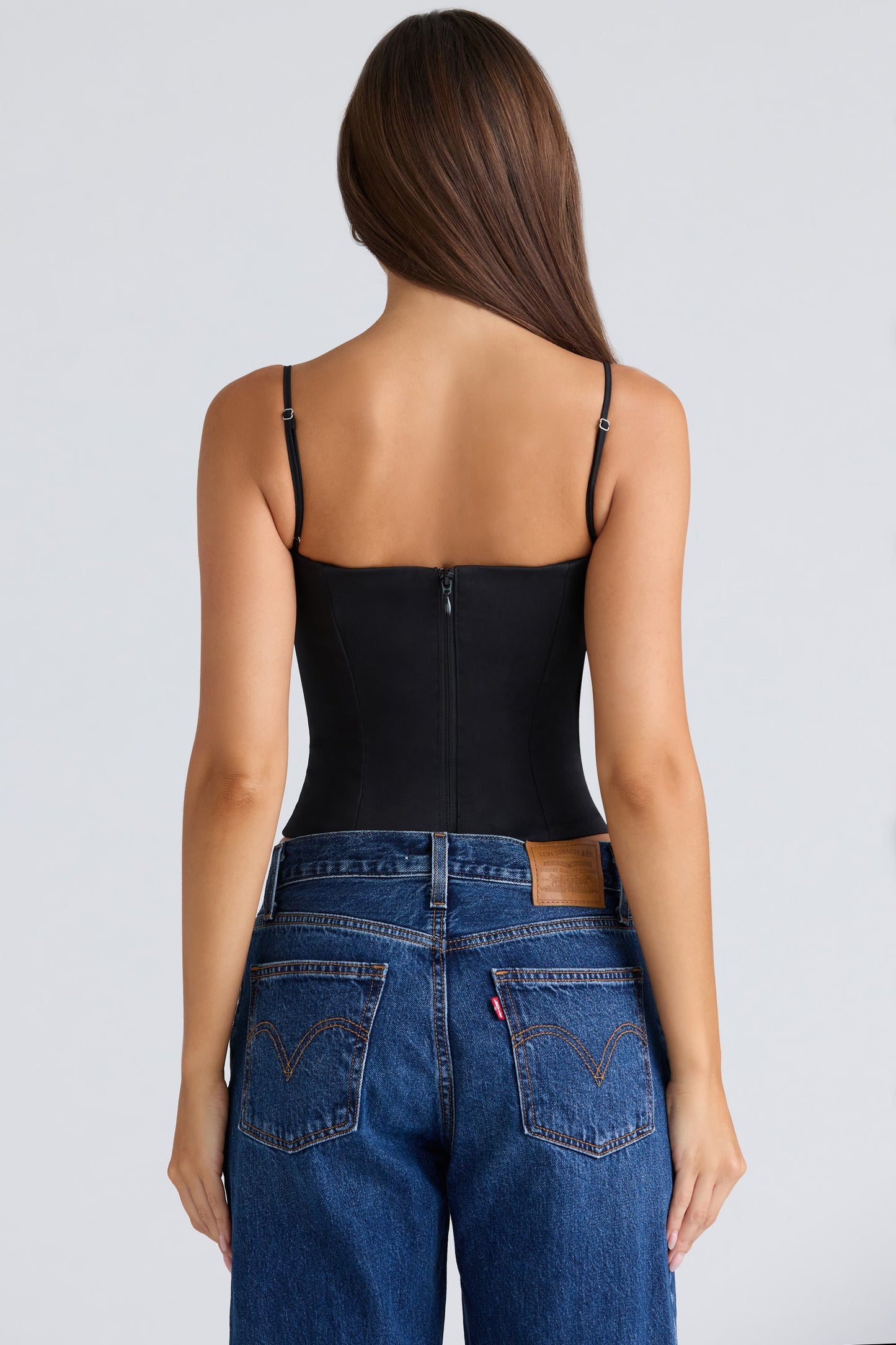 Samaria Black stretch twill corset top with cups