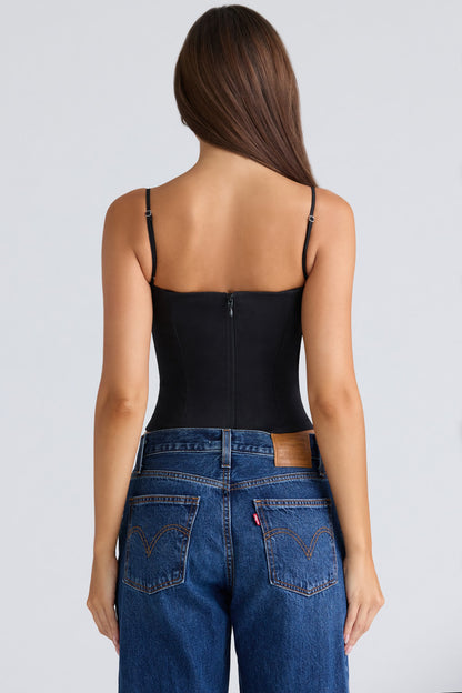 Samaria Black stretch twill corset top with cups
