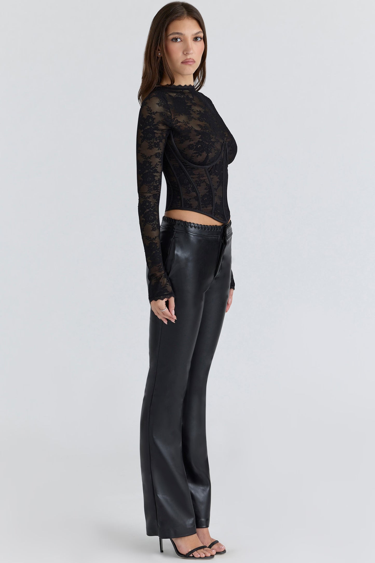 Zoe black lace long sleeve corset top